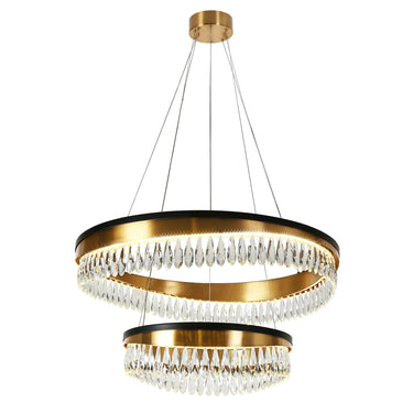 Delphinium: 2-Tiered Modern Brass & Crystal LED Chandelier
