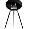 Le Feu Dome Black Ground Steel High Fireplace in a modern living room"