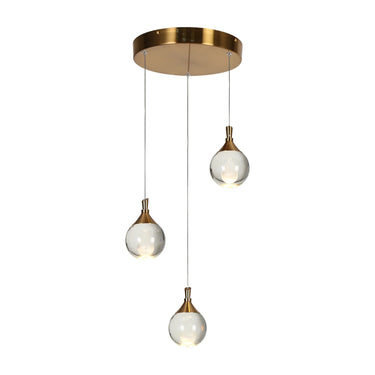 Modern Brass Globe Chandelier with 3 LED Lights - 14" Diameter