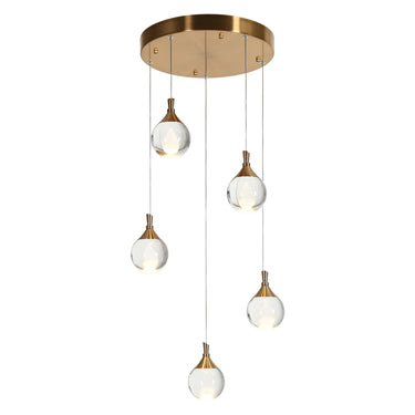 Mid-Century Modern 5-Light Brass Globe Chandelier (16.5")