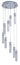 ET2 Fizz IV 9-light bubble glass pendant, Polished Chrome, round chrome canopy with nine chrome-capped glass tubes