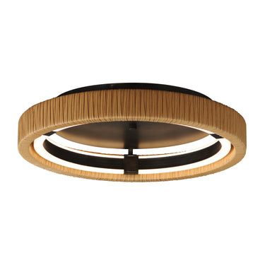 ET2 Kaia rattan ring flush mount chandelier, Antique Bronze, front view on white