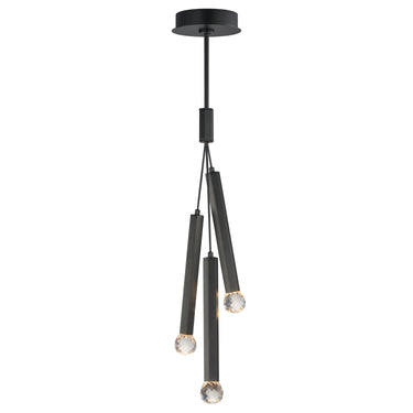 ET2 Allumettes 3-light pendant, Black, three slim rods hanging at different heights, each ending in a faceted crystal