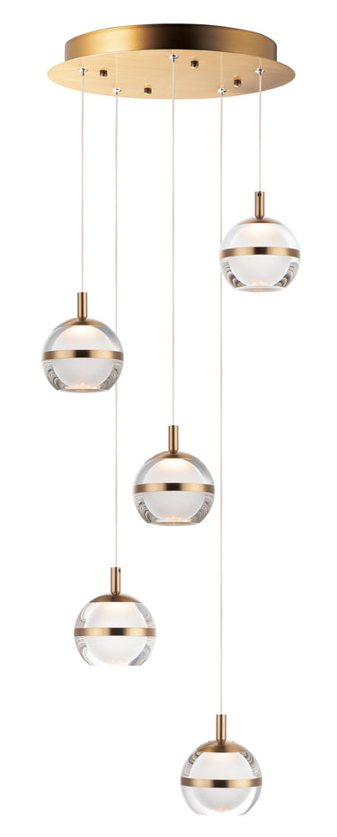 ET2 Swank 5-Light LED Pendant Natural Aged Brass