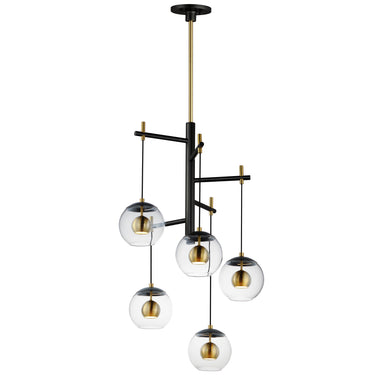 ET2 Nucleus 5-Light LED Pendant Black/Natural Aged Brass