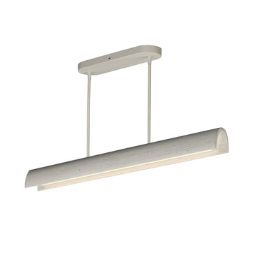 ET2 Matera 50 in Chalk White linear pendant, front view of the arched concrete bar on a long canopy, white background