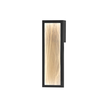 ET2 Celeste white spiral glass outdoor wall light, 16 in, black frame around a white swirl glass panel, front view