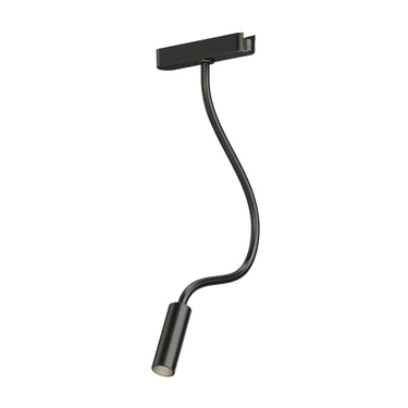 ET2 Continuum Reading track light, Black, front view of the gooseneck arm and lamp on its track adapter