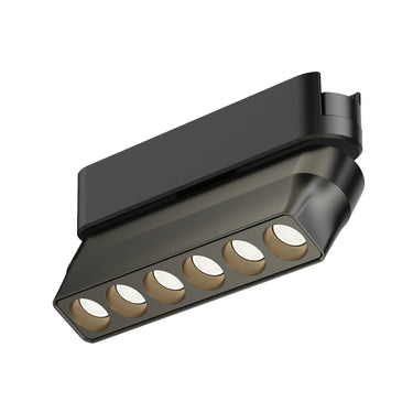 ET2 Continuum Gimbal Optic track light, 5 in Black, front view of the linear head on its tilting bracket