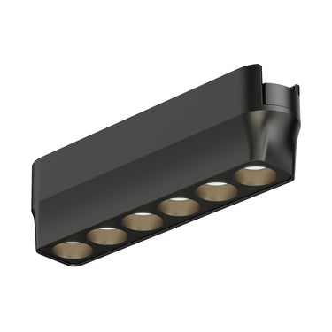 ET2 Continuum Optic track light, 5 in Black, front view of the linear head with a row of round lenses