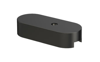 ET2 Continuum track splice box, Black, rounded oblong box with a single screw hole in the top