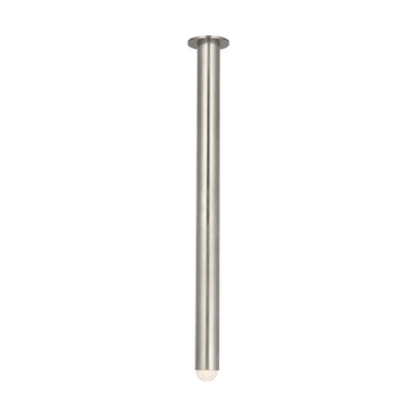 Modern 36 inch natural brass LED flush mount, warm 2700K lighting, hallway installation.