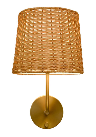 Emily Cordless Wall Sconce with Antique Brass and Rattan Shade