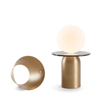 Koncept Guy LED Lantern Shade Brass Disk Collar Dark Grey Glass