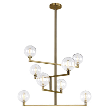 Aged Brass Gambit Chandelier, 8 Layered Glass Globes, Visual Comfort Modern Dining Room Lighting