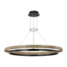 Grace 48 inch chandelier in matte black and weathered oak wood with dual ring design and integrated LED lighting