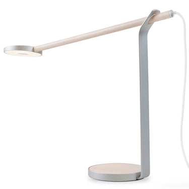 Gravy Desk Lamp with edge-lit LED circular head and Maple wood base for modern office