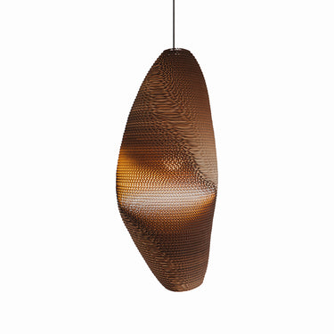 Graypants Denny Scraplight pendant in natural recycled cardboard finish hanging solo.