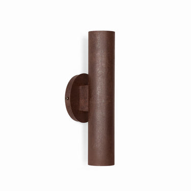 Graypants Roest industrial steel sconce installed vertically, contemporary residential hallway.