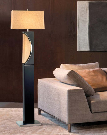 Nova of California Half Moon Floor Lamp Night Light Dark Brown Etruscan Gold Linen Shade
