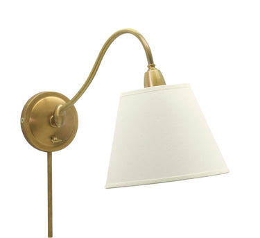 House of Troy Hyde Park Wall Swings Weathered Brass w/White Linen Shade