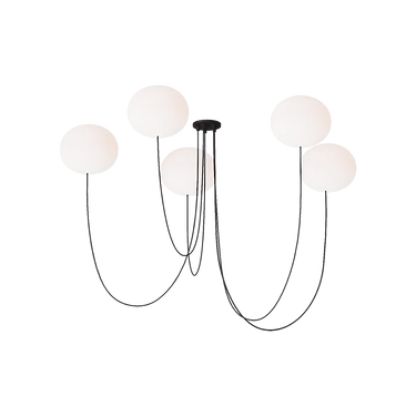 Helium Large 5-Light LED Chandelier by Visual Comfort in matte black with opal etched glass
