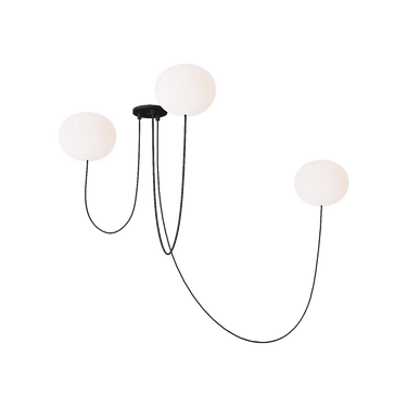 Helium Medium 3-Light LED chandelier in matte black with opal etched glass globes for modern dining rooms
