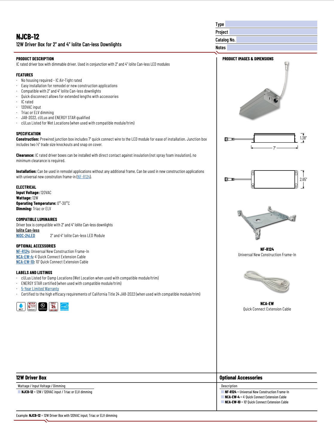 Nora Lighting Iolite Can-less 12W Driver Box | Commercial Recessed Light