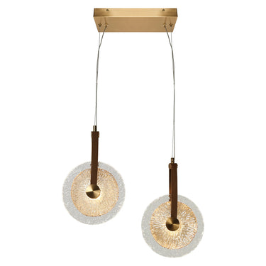 Irma 2-Light 12" Modern Brass LED Pendant with Water Pattern Glass -HA05128