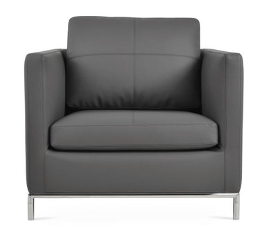 Istanbul modern armchair by SohoConcept with grey PPM upholstery and polished stainless steel base contemporary lounge chair