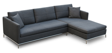 Istanbul modern sectional sofa by SohoConcept with polished stainless steel base and black pepper upholstery right-hand-facing