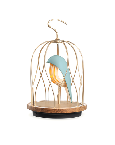 Jingoo by Daqiconcept, Aqua Blue porcelain songbird inside a slender cage