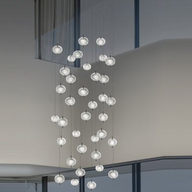 Jefferson Mini 36 Light Round Chandelier with Bohemian crystal and Black Chrome stems for luxury interiors