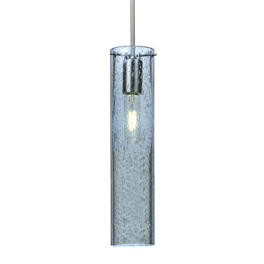 Besa Lighting Juni 16 pendant with blue bubble glass shade and satin nickel finish