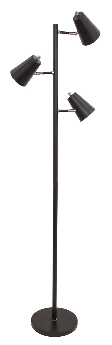 House of Troy Kirby LED three light floor lamp in black with satin nickel accents