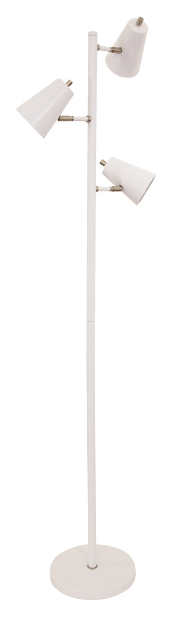 House of Troy Kirby LED three light floor lamp in white with satin nickel accents