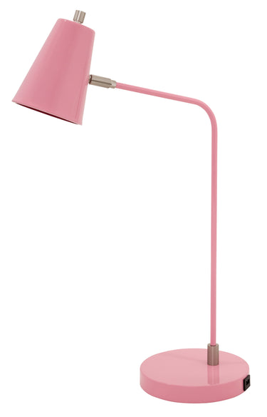 House of Troy Kirby LED task lamp in pink with satin nickel accents and USB port