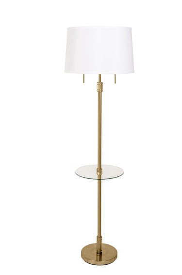 House of Troy Killington Brushed Brass Floor Lamps with glass table and hardback shade