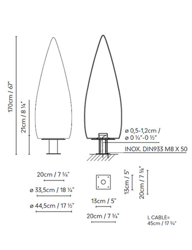 Measurements for the Kanpazar 150D (line drawing)