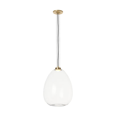 Hand-blown clear glass pendant light with natural brass finish for kitchen island or dining room lighting