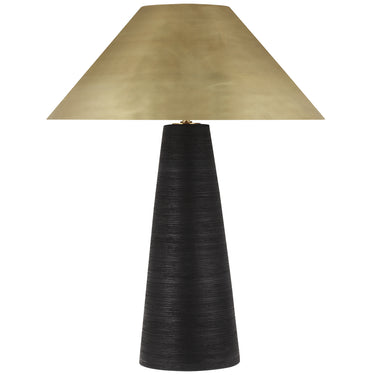Karam 28.5" ceramic table lamp with brass shade for modern living rooms and commercial interiors in black base