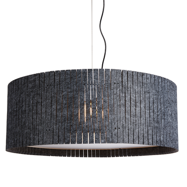 Powder-coated steel frame pendant light with unique charcoal felt shade.