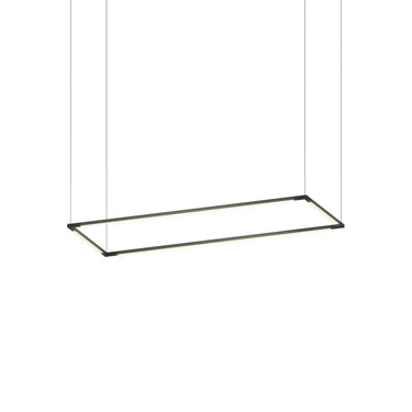 Z-Bar Rectangle LED pendant light in a matte black finish, illuminating a modern office desk.