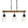 Kyanides 3-light 25-inch matte black farmhouse linear kitchen island chandelier with clear glass shades.