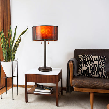 Nova of California Layers Natural Mica Table Lamp 25 Charcoal Grey Wood Gunmetal Dual Pull Chair