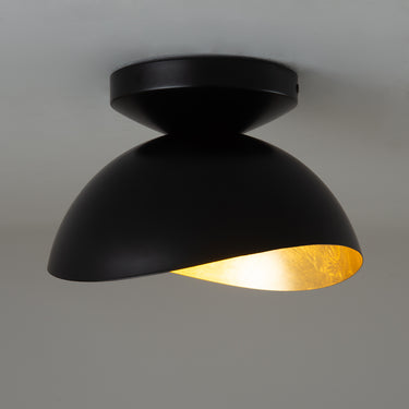 Nova of California Luna Bella Flush Mount Ceiling Light Matte Black Gold Leaf Shade Weathered Brass