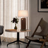Nova of California Laurel Table Lamp Dark Walnut Wood Weathered Brass White Linen Shade