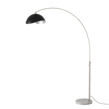 Nova Luna Bella 92" Arc Lamp in Matte Black/Silver shade, Satin Nickel body, White base, photo 1