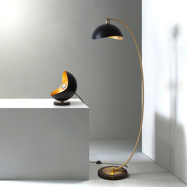 Nova of California Luna Bella Chairside Arc Floor Lamp 60 Weathered Brass Matte Black Gold Leaf Shade