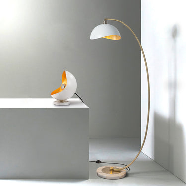 Nova of California Luna Bella Chairside Arc Floor Lamp 60 Weathered Brass Matte White Gold Leaf Shade